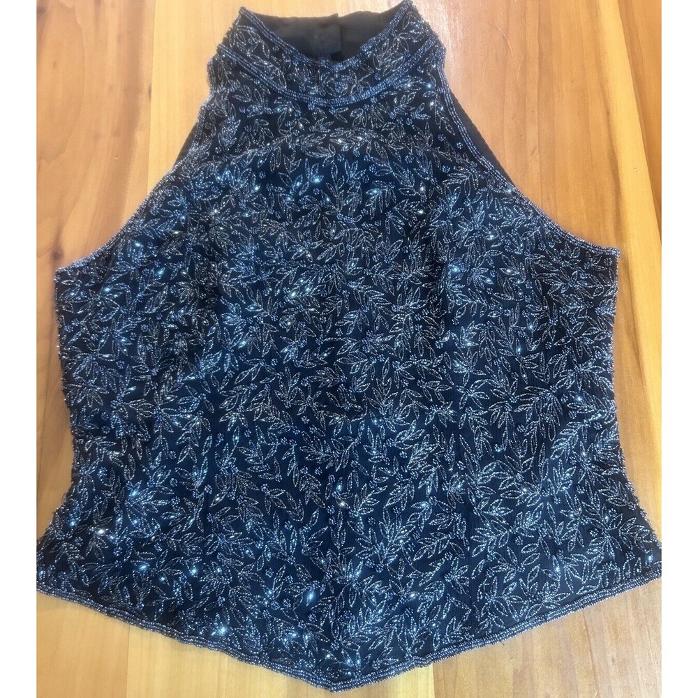 Papell Boutique Evening Women’s Beaded Top. Size XL. Halter. Silk